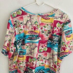 CJ Banks Christopher Top Plus Size 1X Multicolor Flowers Beach Theme